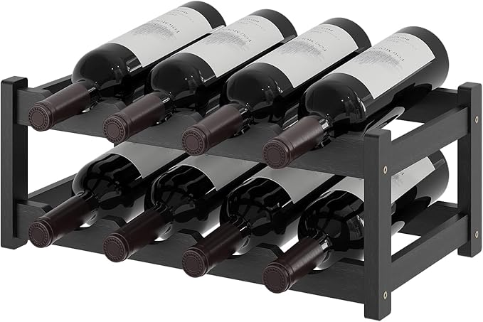 Wine Rack，Bamboo Wine Storage Cabinet Shelf，Countertop Wine Shelf- Freestanding Wine Holder for Kitchen & Pantry (Black, 2-Tier)