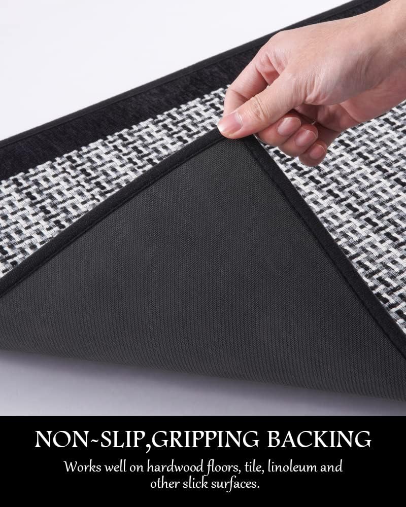 PADOOR Kitchen Mats for Floor, Kitchen Rugs Non Slip Washable, Rubber Backed Kitchen Runner Super Absorbent Kitchen Floor Mat Sink Rug, 17”x24” Black