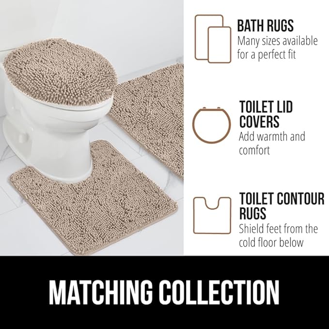 GORILLA GRIP Bath Rug Mat 70x24, Thick Absorbent Chenille, Quick Dry Microfiber Mats, Rubber Backing Washable Shower Floor Rugs, Bathmat Runner, US Designed Bathroom Home Decor Accessories Gray Beige