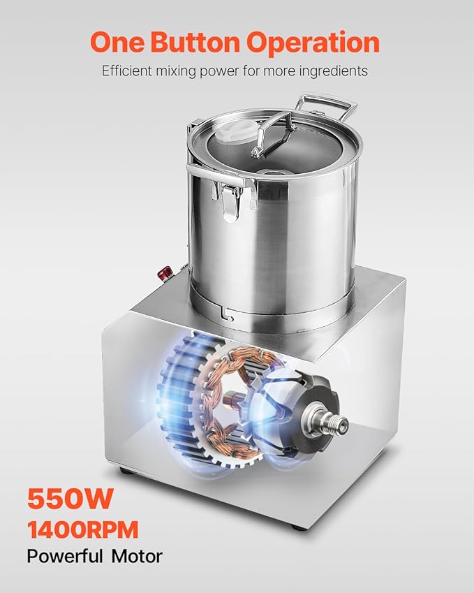VEVOR Food Processor & Vegetable Chopper, 4.3 Quart Food-Grade Stainless Steel Food Processor Chopper with 2 Extra S-Curve Blades, Ideal for Chopping Vegetables, Fruit, Grains, Nuts