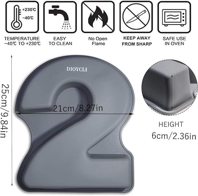 Dioycli Large Number Cake Pans for Baking 3D Cake Silicone Cake Mold DIY Personalized Cake Pan for Birthday and Wedding Anniversary Number 2 Cake Pan of 10 Inch