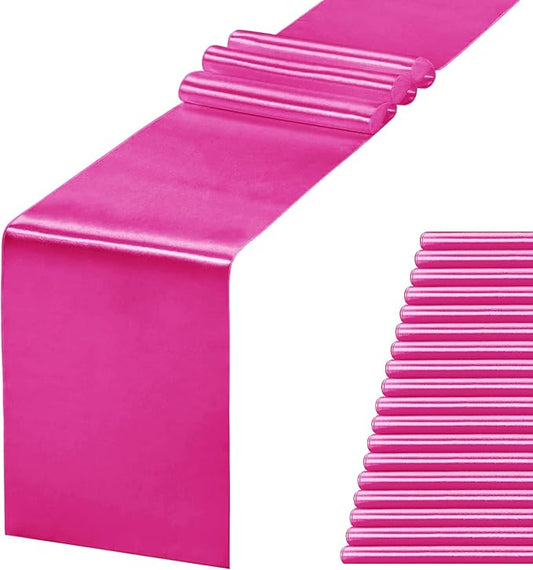 20 Pack Satin Table Runner 12 X 108 Inch Silk Table Runner for Party,Wedding, Birthday, Banquets,Decoration(Fuchsia)