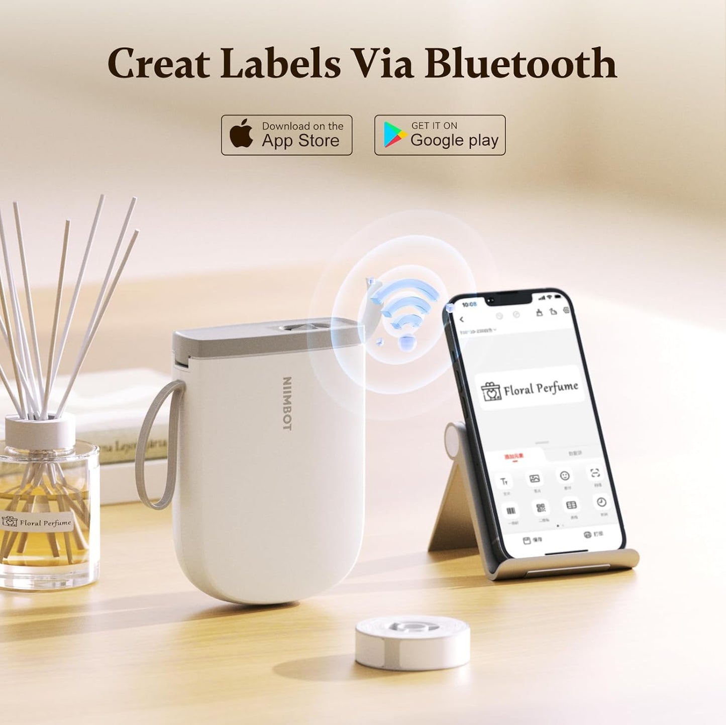 NIIMBOT Label Maker with Tape D11 0.5 Inch Bluetooth 300 DPI Portable Label Printer Rechargeable White