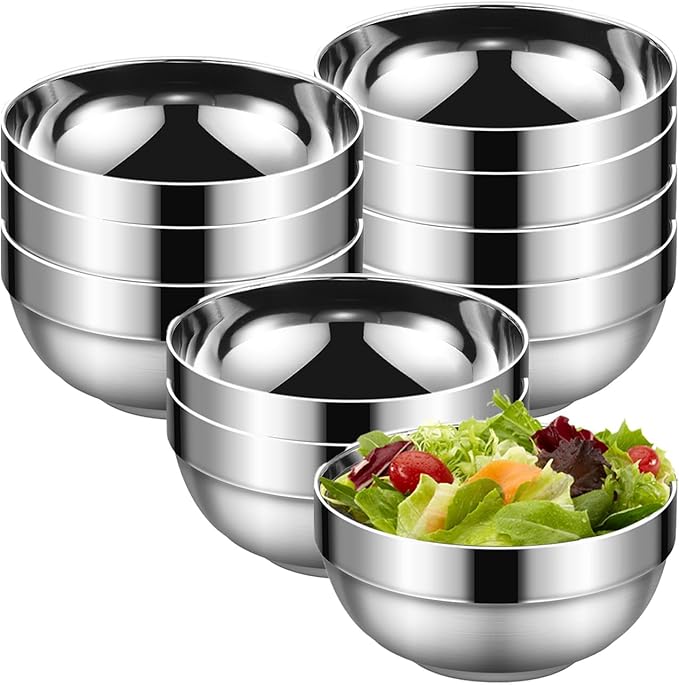 Stainless Steel Bowls, 10 Pack 15 Oz Stainless Bowl Stackable Mixing Bowls Stainless Steel Mixing Bowls, Double Wall Kitchen Bowl Set For Sauces, Rice, Noodle, Ice Cream