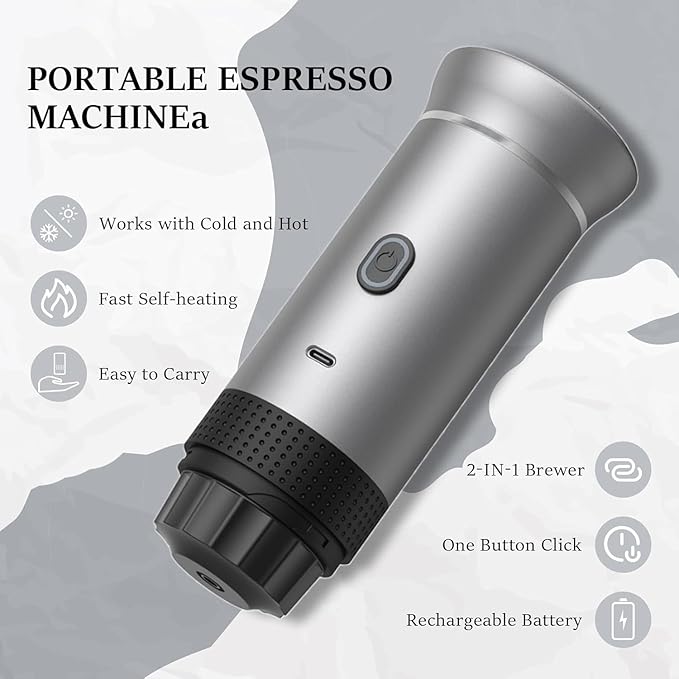 Zcyge 5-CUP Portable Coffee Maker Espresso Machine, Travel Camping Coffee Makers, Mini Battery Portable Espresso Self-Heating Car Coffee Maker With Ground Coffee & NS Capsule