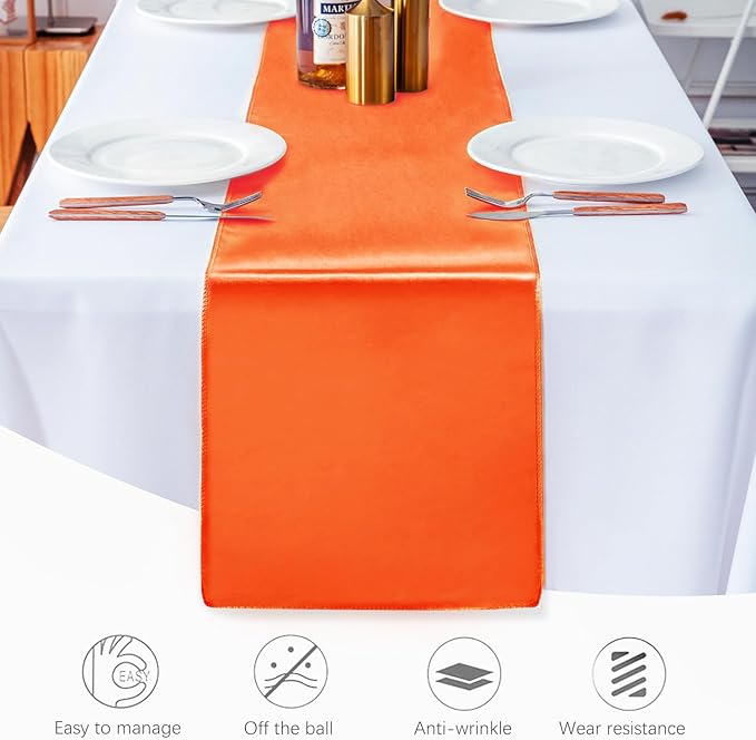 20 Pack Satin Table Runner 12 X 108 Inch Silk Table Runner for Party,Wedding, Birthday, Banquets,Decoration(Orange)
