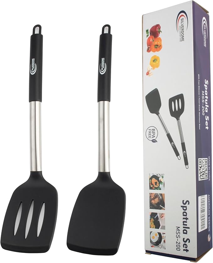 Premium Silicone Spatula Set (2-Piece) – High Heat-Resistant, Non-Slip Grip – Baking, Cooking, Mixing – BPA-Free, Great Gift for Home Chefs,