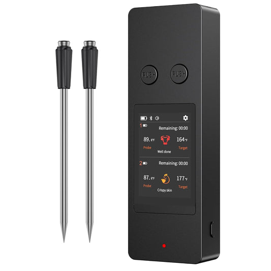 800FT Wireless Meat Thermometer Digital with 2 Upgraded Ultra-Thin Probe, Large Touchscreen, Kitchen Food Thermometer for Cooking Oven, Smoker, Rotisserie, BBQ(No App to Download)