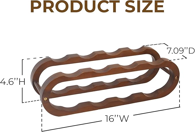 16" Walnut Wood Wine Rack Set of 2 | Compact Countertop Stand with 4 Adjustable Rods for Wine or Water Bottles, Elegant Countertop Stand for Kitchen Storage, Bar or Dining Room