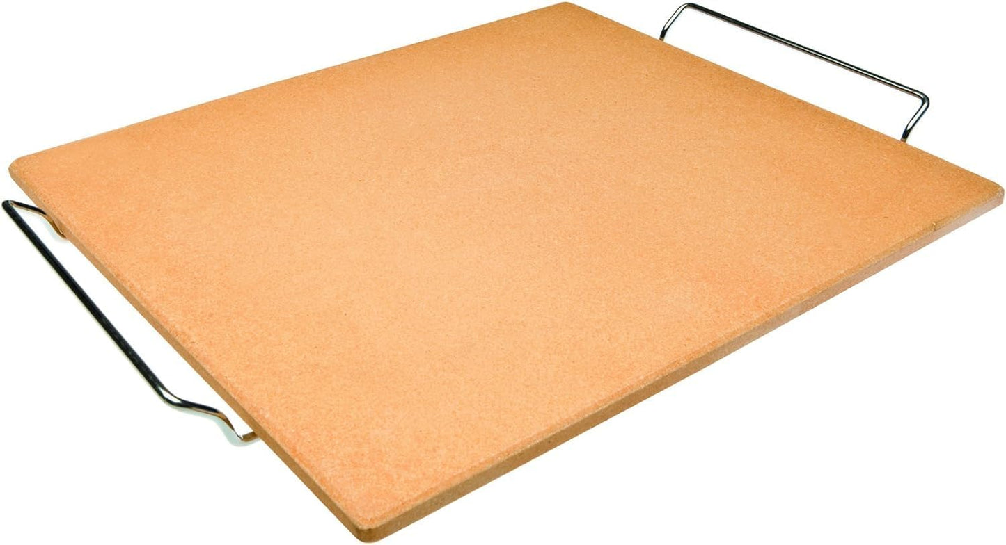 IBILI 16 x 14 Inch Heavy Duty Rectangular Ceramic Pizza Stone for Oven and Grill with Stainless Steel Base - Made in Spain