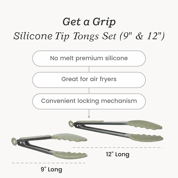 Starpack 'Get a Grip' Silicone Kitchen Tongs for Cooking (2Pcs) - BBQ Tongs for Grill Heat Resistant to 600°F - Stainless Steel Kitchen Utensils w/Non Stick Silicone Tips - 9",12" for Serving Food