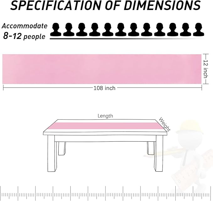 5 Pack Table Runner 12 X 108 Inch Silk Table Runner for Party,Wedding, Birthday, Banquets,Decoration(Pink)