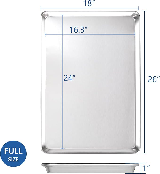 HARDURA Aluminum Baking Sheet Pan 18”L X 26”W X 1”H Cookie Sheet, 6Packs, For Oven in Bakery & Restaurant, Kitchen