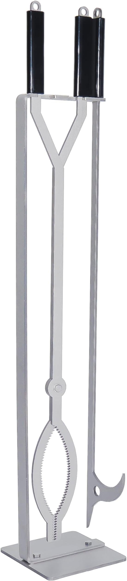 Stainless Steel Fire Pit Tools Set with 40" Fire Poker and Log Tongs, Fireplace Tools with Sturdy Stand Base, Firewood Log Grabber for Campfire Backyard Bonfire Wood Stove Indoor&Outdoor