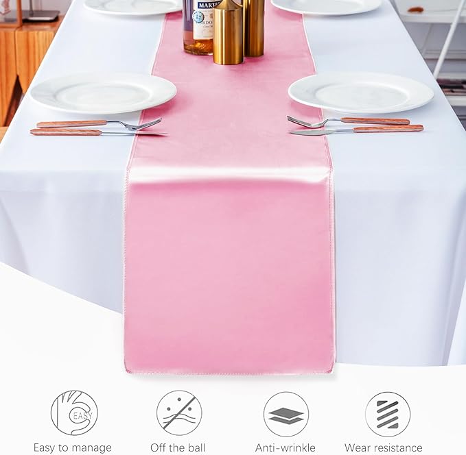 20 Pack Satin Table Runner 12 X 108 Inch Silk Table Runner for Party,Wedding, Birthday, Banquets,Decoration(Pink)