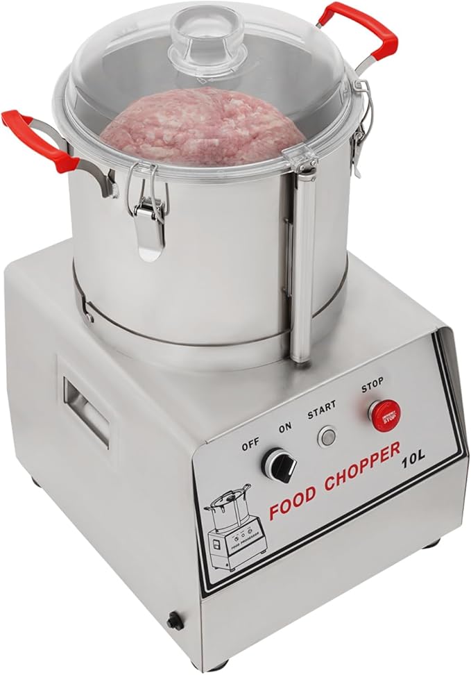 1100W Commercial Food Processor, 10L Stainless Steel Electric Food Chopper Machine, 1400RPM Grinder with Safety Lock & Clear Lid