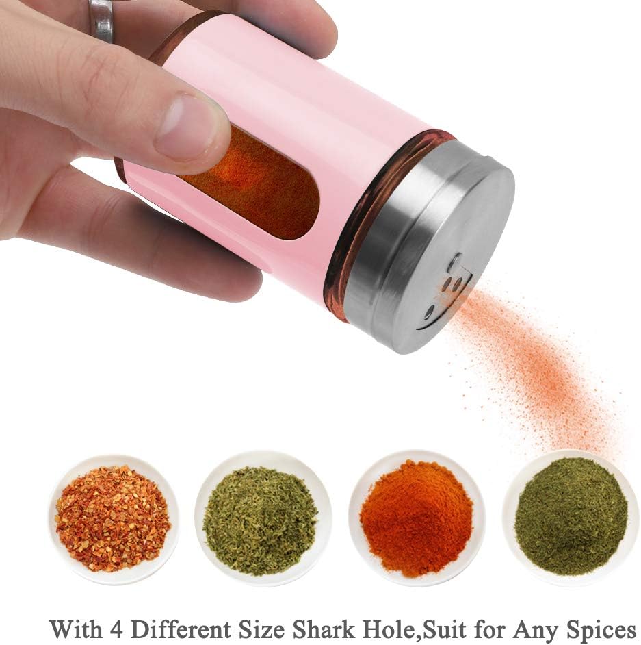 Accmor 2pcs Salt and Pepper Shakers,Stainless Steel Shaker for Salt Powder Sugar Cinnamon Pepper, Spice Dispenser with Adjustable Pour Holes,Pink