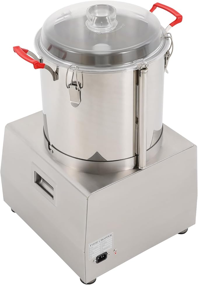 Stainless Steel Commercial Food Processor, 1400W Electric Food Chopping Machine, 3.96Gal Capacity, Food Cutter with Safety Lock, Detachable Barrel and Blades for Easy Cleaning