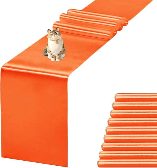 10 Pack Satin Table Runner 12 X 108 Inch Silk Table Runner for Party,Wedding, Birthday, Banquets,Decoration(Orange)