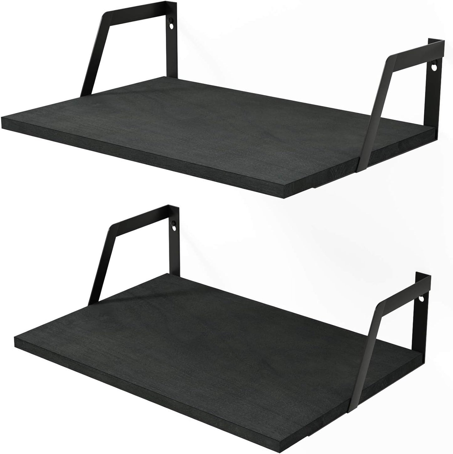 SRIWATANA Floating Shelves Wall Mounted Set of 2 Rustic Wood Shelves with Large Capacity(Black