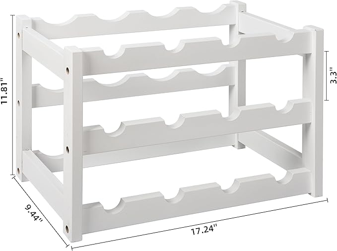 VASMIA Bamboo Wine Rack, Sturdy and Durable Wine Storage Cabinet Shelf, Wine Racks Countertop for Pantry,Kitchen,3-Tier 12 Bottles Wine Rack White