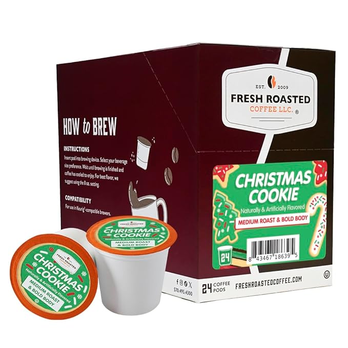Fresh Roasted Coffee, Christmas Cookie, Flavored Coffee Pods, K-Cup Compatible, 24 Count