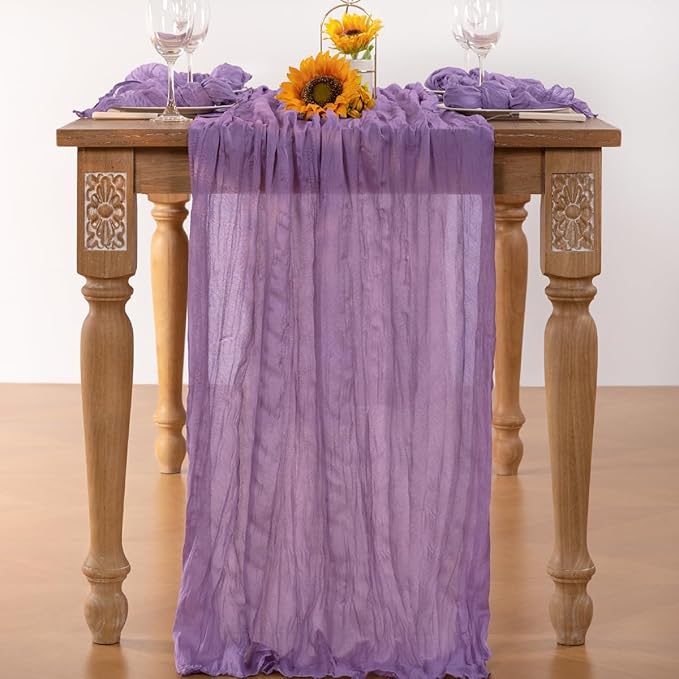 Lavender Purple Cheesecloth Table Runner Christmas Table Runner Boho Gauze 120 Inches Cheese Cloth Table Decor for Xmas Holiday Season Parties Wedding Bridal Baby Shower Birthday