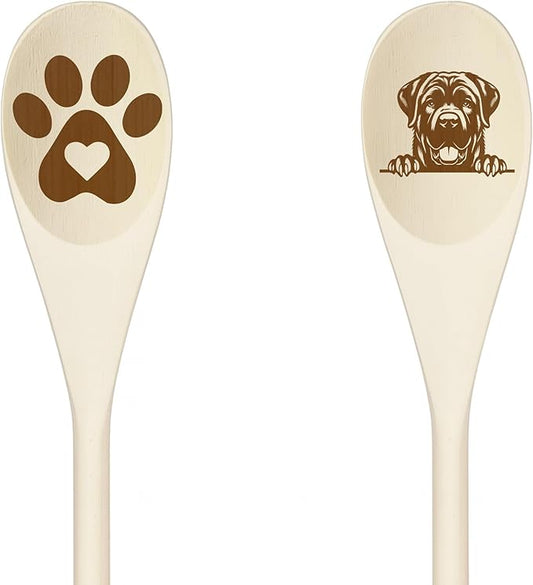 Decorative Wooden Spoons with Peeking Dog Designs, Paw Print and Dog Head, Kitchen Utensils Set of 2 (TOSA INU DOG)