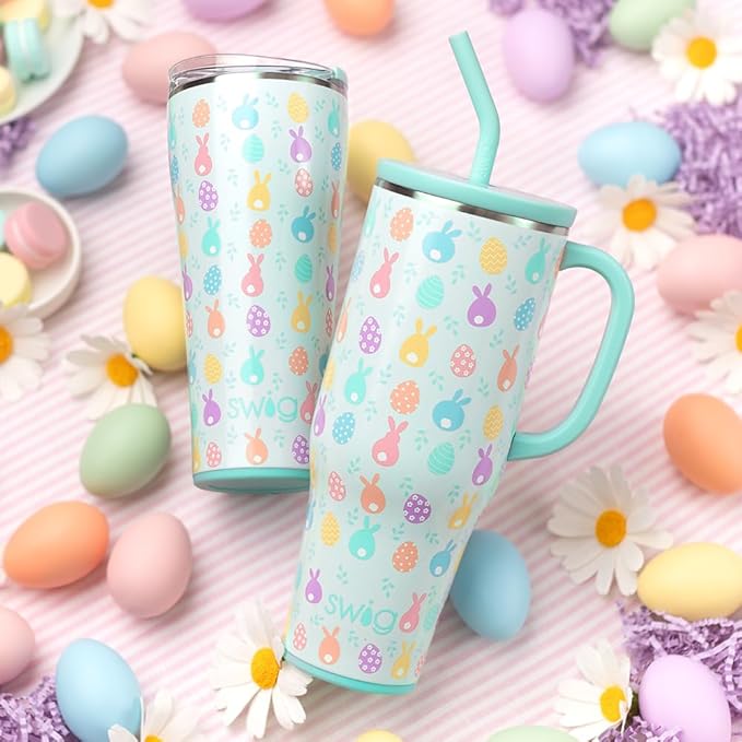 Swig Life 40oz Mega Mug, 40 oz Tumbler with Handle and Straw, Cup Holder Friendly, Dishwasher Safe, Extra Large Insulated Tumbler, Easter Basket Stuffers, Easter Gifts for Women (Egg Hunt)