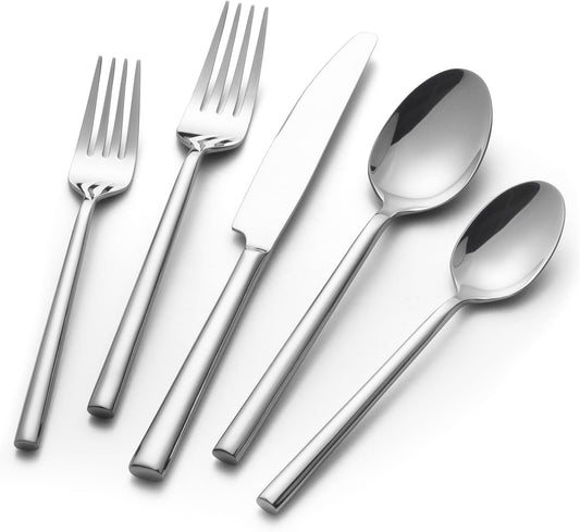 Alata Potter 40-Piece Forged Silverware Set Stainless Steel Flatware Set Cutlery Set, Service for 8, Mirror Finish, Dishwasher Safe