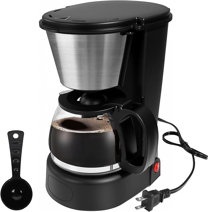 5 Cup Drip Coffee Maker One-Touch Anti-Drip Coffee Machine with Reusable Filter Carafe Auto Keep Warm Plate Spoon Coffee Pot Suitable for Home Use 110V