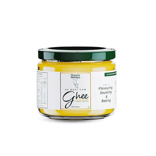 Organic Mandya Grass Fed Ghee A2 Butter, Pasture Raised, Lactose Free, Stress-Free Cattle, Ethically Sourced | Fermented A2 Ghee (9.3 oz / 275 ml)