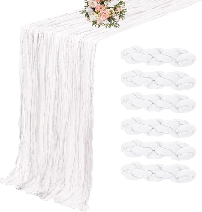 6 Pack White Cheesecloth Table Runner, 10FT Long Boho Gauze White Table Runner, 35x120 Inch Rustic Sheer Runners for Wedding Bridal Baby Shower Birthday Party Table Decor