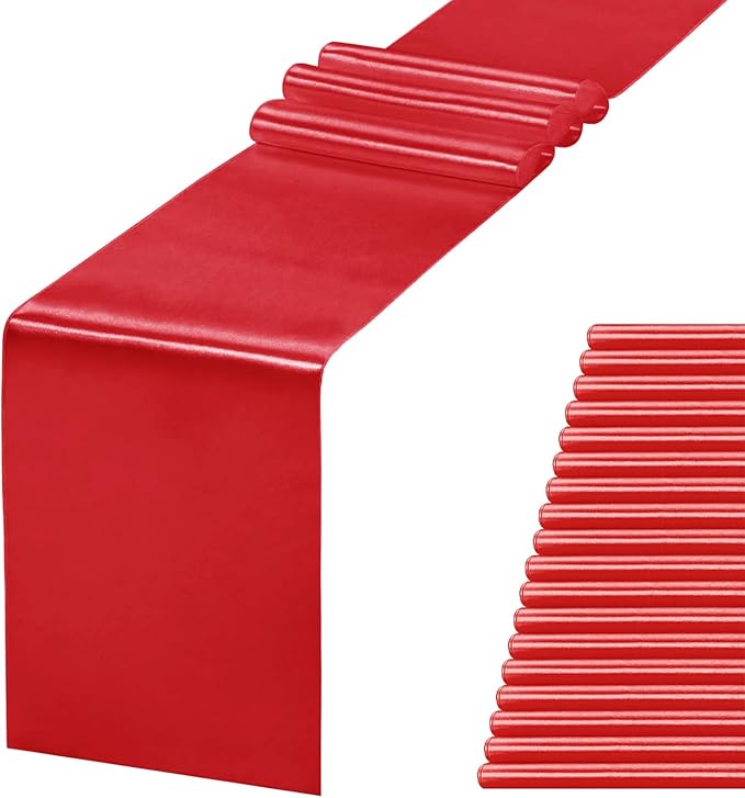 20 Pack Satin Table Runner 12 X 108 Inch Silk Table Runner for Party,Wedding, Birthday, Banquets,Decoration(Red)