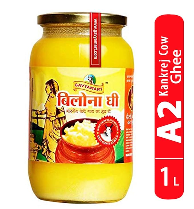 Gavyamart Vedic Bilona Cow Ghee ,Grassfed Ghee – Pasture Raised, Hand Crafted Clarified Butter Made Using Traditional Bilona Method Desi Ghee Jar (1L) 33.Oz