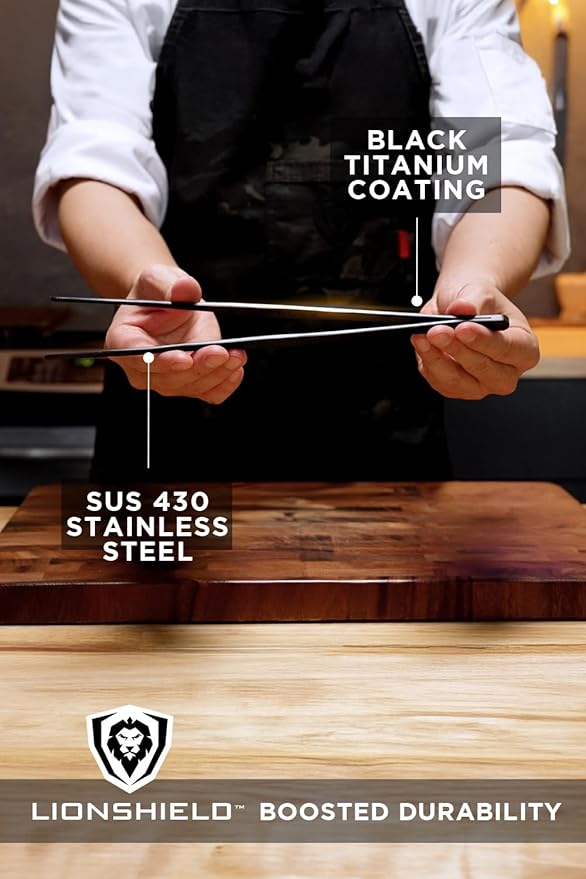 DALSTRONG Chef Tweezers Professional Kitchen Tongs- 12" high-precision Tweezer Tongs for Cooking - Stainless Steel Black w/vTitanium Coating -BBQ, Plating, Multi-use