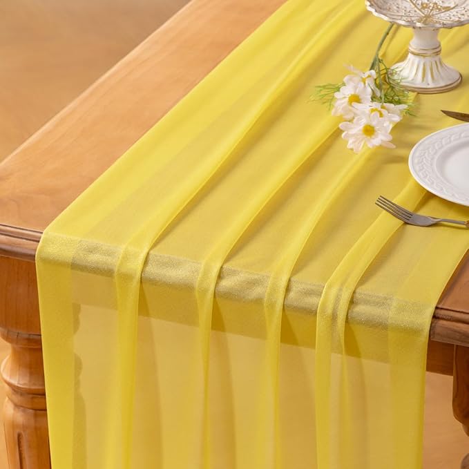 Socomi Yellow Gauze Table Runner Chiffon Like Wedding Table Runner 10FT 120 inches Long Boho Rustic for Bridal Shower Decorations Baby Shower