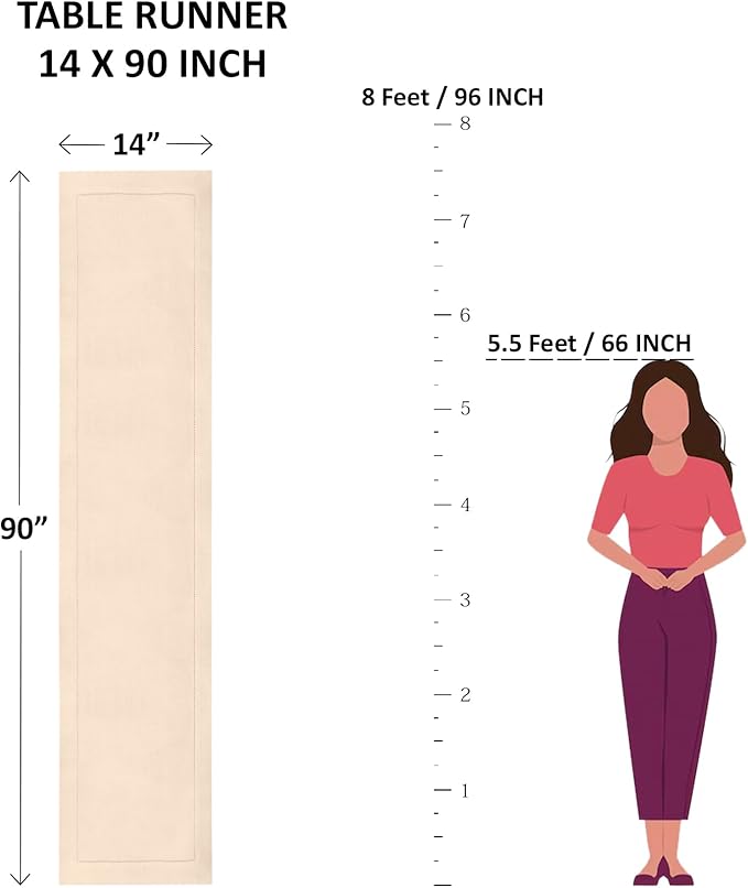 Solino Home Linen White Table Runner 90 Inches Long - 100% Pure Linen Double Hemstitch 14 x 90 Inch Table Runner for Dining, Christmas, New Year