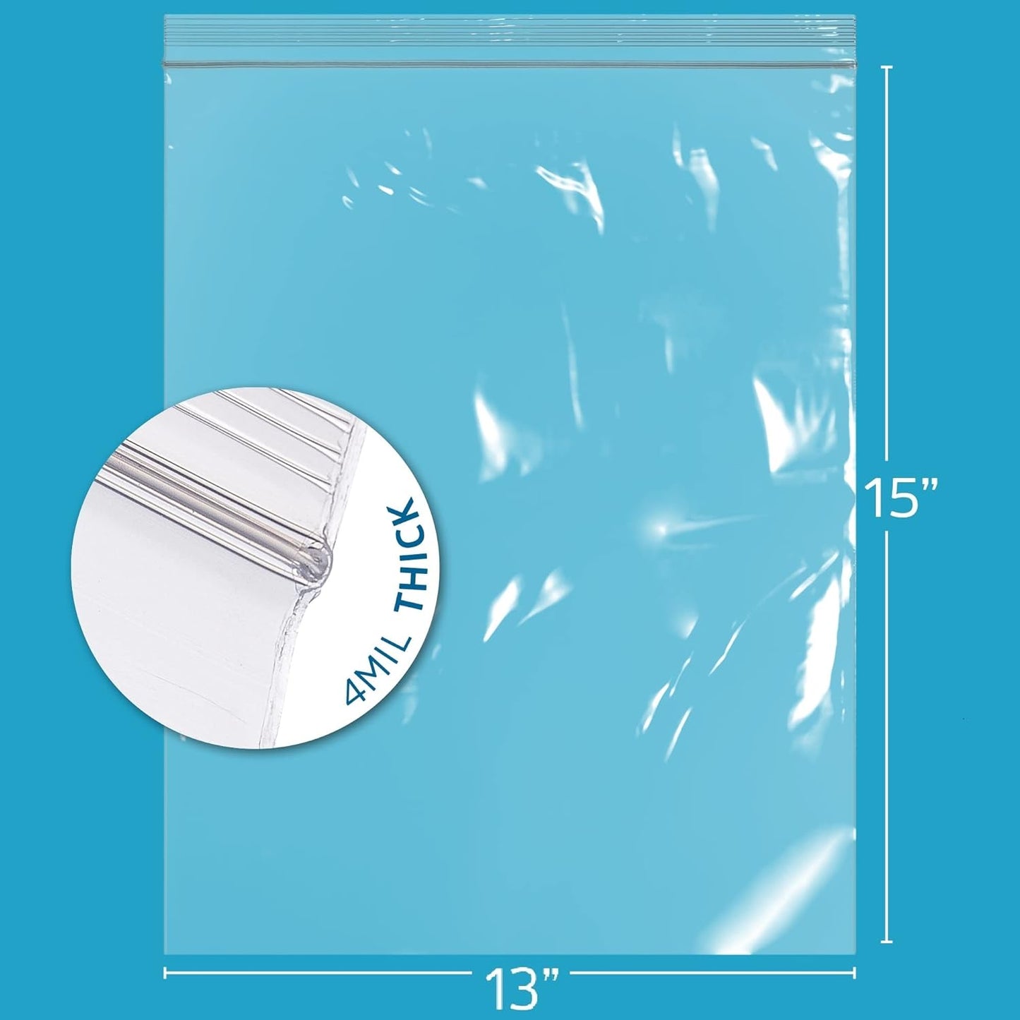 GPI - 13" x 15" - Bulk Pack of 100, 4 Mil Thick, Heavy Duty, Clear Plastic Reclosable Freezer Zip Bags, Strong & Durable Poly Baggies with Resealable Zipper Top Lock.