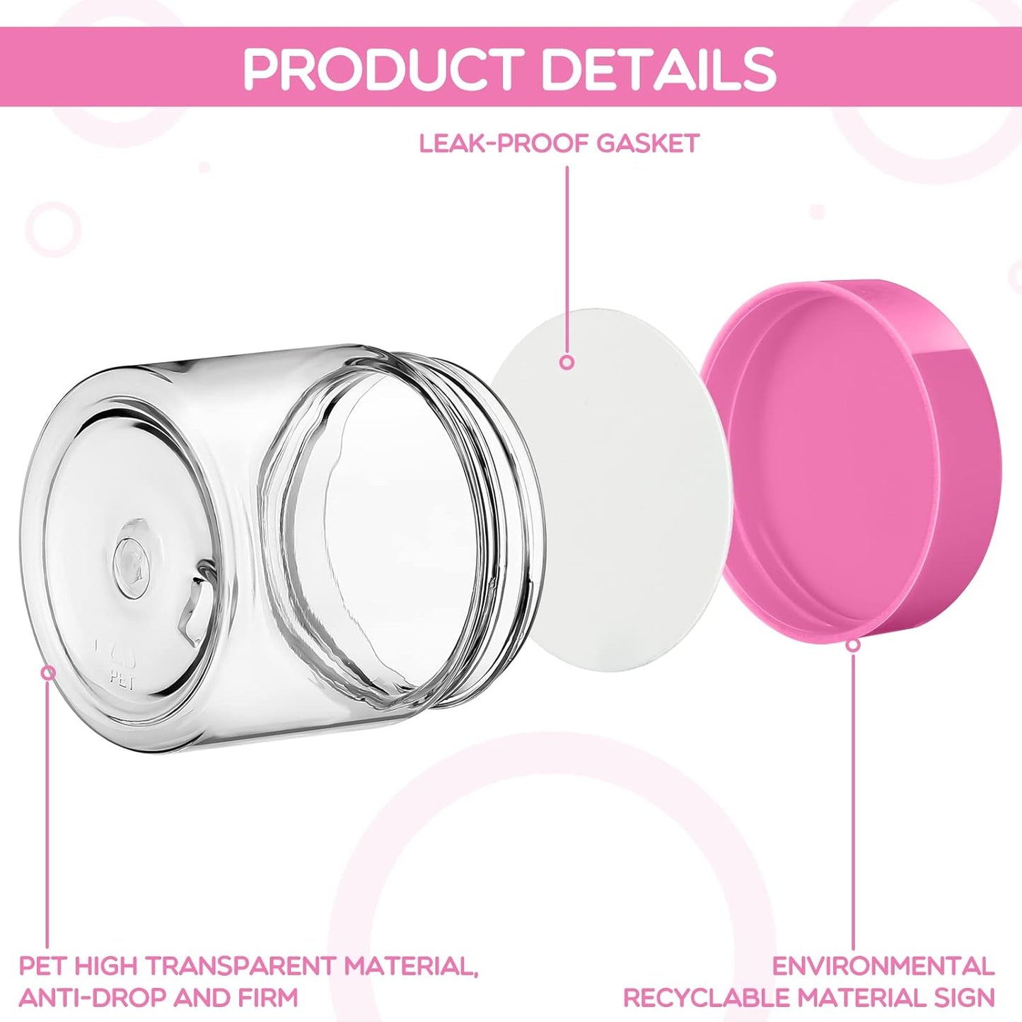 SATINIOR 6 Pack 1 oz Plastic Jars Containers with Lids Wide-mouth Refillable Leakproof Reusable Round Empty Jars for Travel Cosmetic Dry Food Spice Cookie Candy Home Kitchen Organizing(Pink)