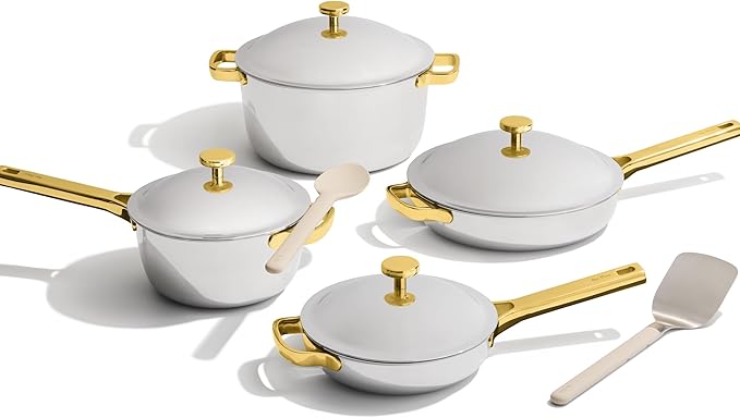 Our Place Titanium Pro Cookware Set (4-Piece) – Always Pan & Perfect Pot | Nonstick No-Coat Technology | Tri-Ply Titanium & Stainless Steel | Safe for Oven, Induction & Cooktops up to 750°F | Gold