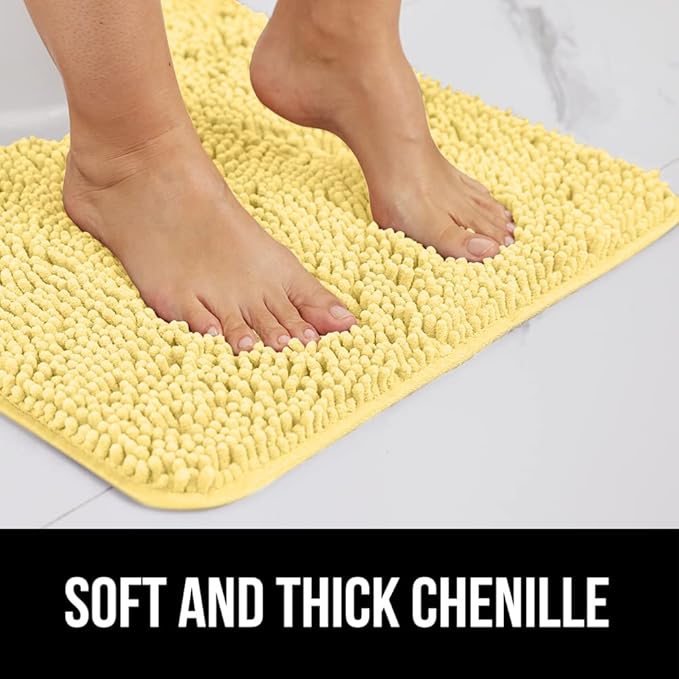 GORILLA GRIP Bath Rug Mat, Thick Soft Absorbent Chenille, Quick Dry Microfiber Mats, Rubber Backing Washable Shower Floor Rugs, US Designed Bathroom Bathmat Home Decor Accessories, 24x17 Yellow