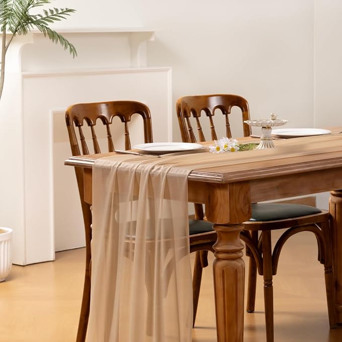 Socomi 4pcs Nude Gauze Table Runner Bulk 10ft Chiffon Like Wedding Table Runner for Bridal Shower Decorations Baby Shower