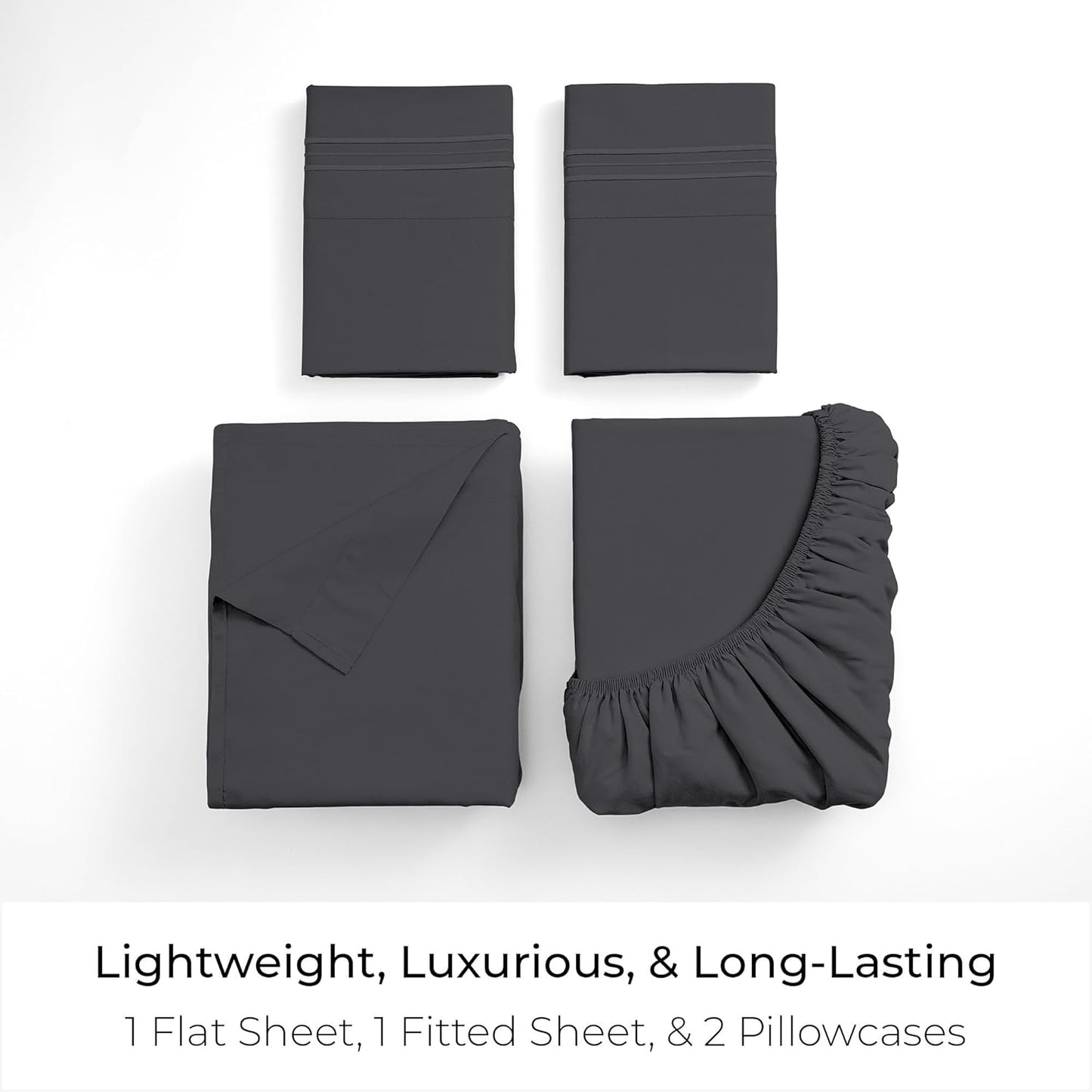 Mellanni King Sheets Set - 4 PC Iconic Collection Bedding - Hotel Luxury, Extra Soft, Cooling Bed Sheets - Wrinkle, Fade, Stain Resistant (King, Charcoal)