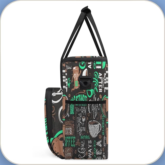Turquoise Start Your Day With Coffee Coffee Maker Carrying Bag, Coffee Machine Travel Storage Tote Bag Compatible with K-Mini or K-Mini Plus, Portable Single Serve Coffee Brewer Case with Pockets