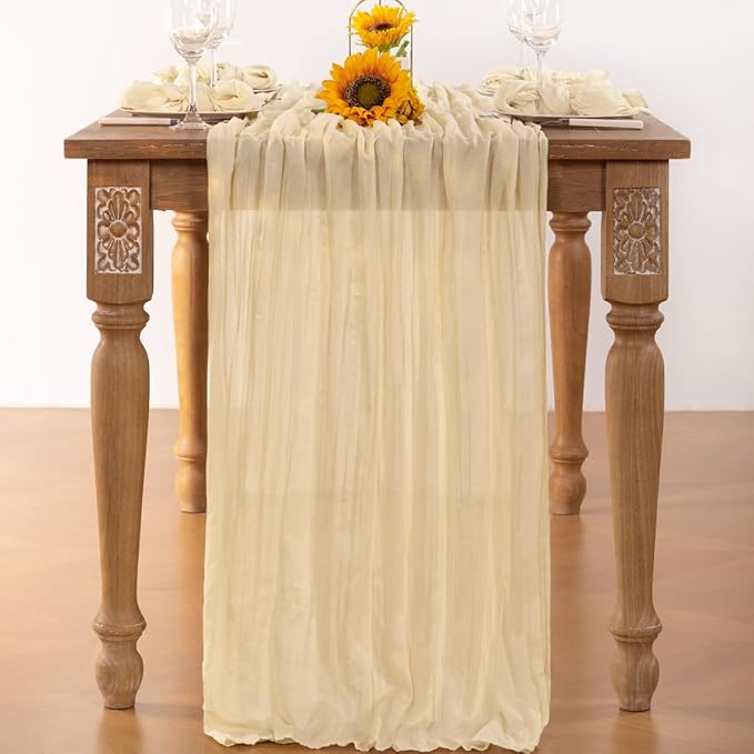 Beige Cheesecloth Table Runner 10 Pack Christmas Table Runners 120 Inches Boho Gauze Cream Cheese Cloth Table Decor for Xmas Holiday Season Parties Wedding Bridal Baby Shower