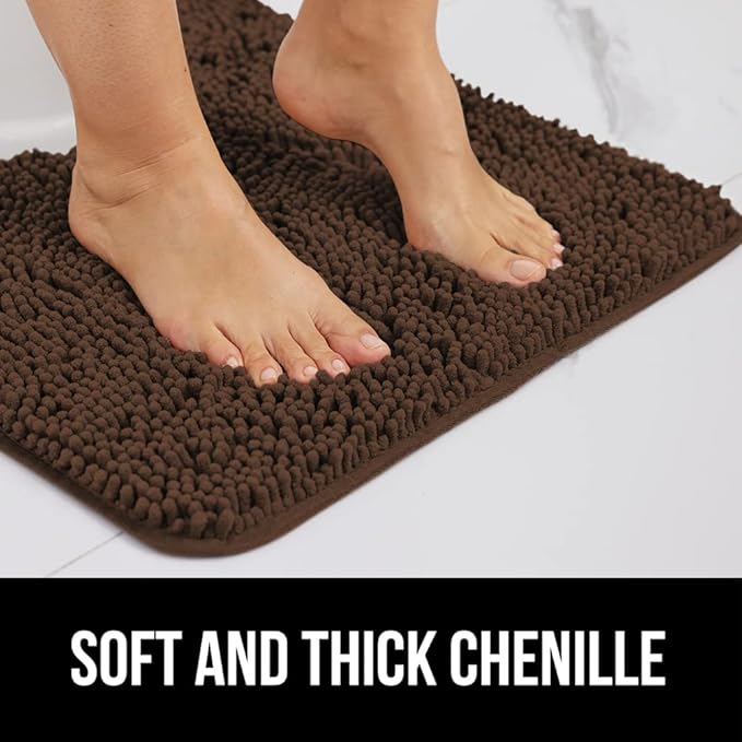 GORILLA GRIP Bath Rug Mat 30x20, Thick Soft Absorbent Chenille, Quick Dry Microfiber Mats, Rubber Backing Washable Shower Floor Rugs, US Designed Bathroom Bathmat Home Decor Accessories, Brown