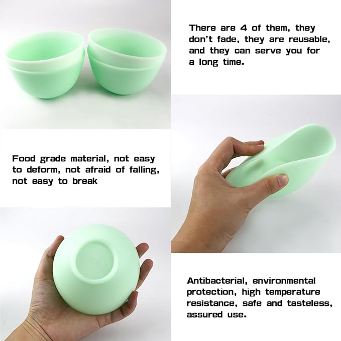 4 Inch Diy Silicone Facial Mask Mixing Bowl, 4 PCS Home Use Microwavable Silicone Facial Mud Bowl for Facial Mask, Mud Mask and Other Skincare Products, Cosmetic Beauty Tool for Home Salon,Green