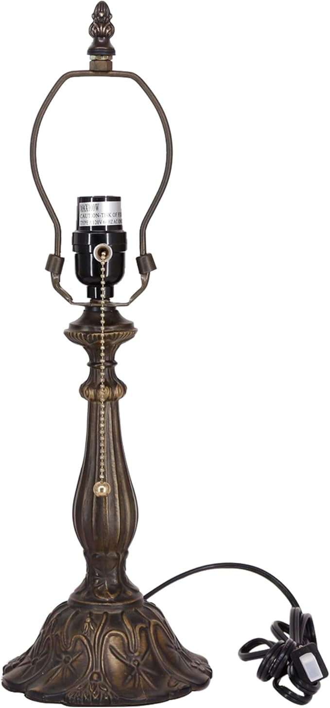 Table Lamp Base Replacement Only, Wide 6 Height 18 Inch, Fit for 8, 10, 12 Inch Tiffany Style Stained Glass Lampshade, Dark Bronze Finish,Resin, Push Switch On Cord