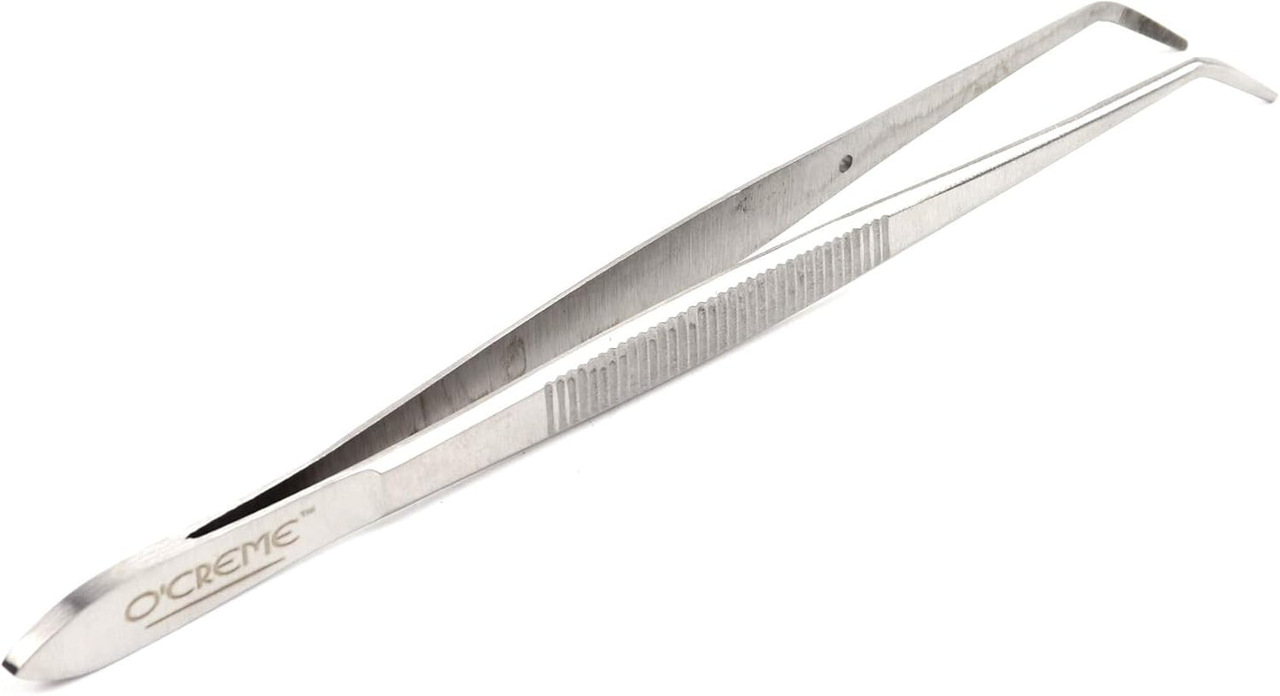 O'Creme Curved Tweezers 6.25 Inch Fine-Point Stainless Steel, Silver